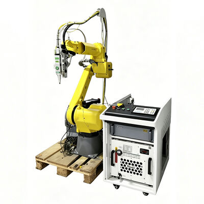 เครื่องตัดเลเซอร์หุ่นยนต์ FANUC ที่คุ้มค่าพร้อมแขนแบบประกบ 6 แกนและเลเซอร์ไฟเบอร์ Raycus/IPG สำหรับการผลิตโลหะตามสั่งจำนวนน้อย