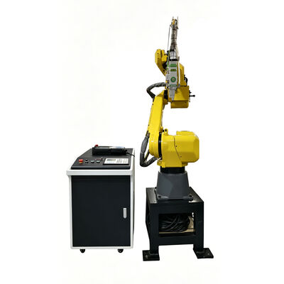 หุ่นยนต์ตัดเลเซอร์พลังงานสูง FANUC พร้อมแหล่งเลเซอร์ไฟเบอร์ IPG 6000W และเครื่องเปลี่ยนพัลเล็ตแบบสองชิงต์สําหรับการผลิตแผ่นเหล็กหนัก